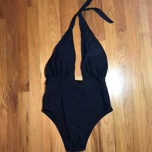 Black one piece halter top swimsuit